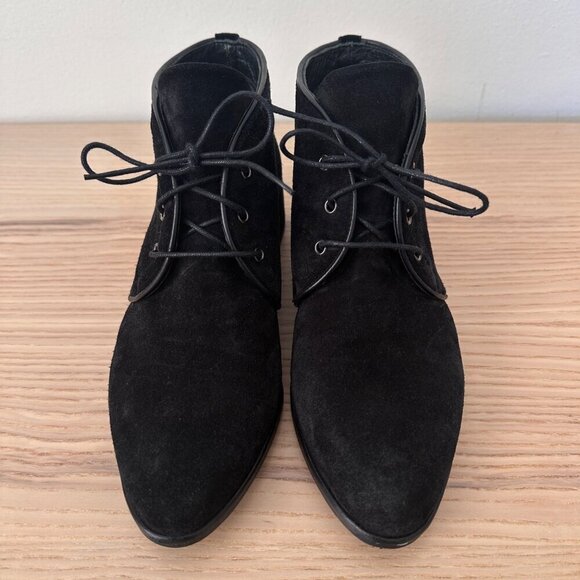 Stuart Weitzman Women's Black Suede Lace-Up Heeled Bootie, Size 6 - Picture 6 of 11